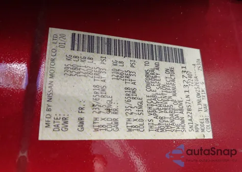 2020 Nissan Murano Sv Intelligent Awd from USA, damaged, VIN 5N1AZ2BS7LN132731